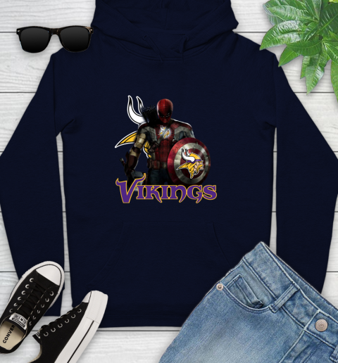 NFL Captain America Thor Spider Man Hawkeye Avengers Endgame Football Minnesota Vikings Youth Hoodie 4
