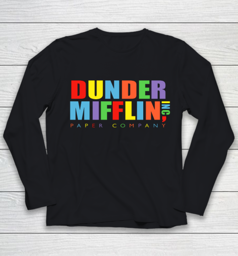 The Office Dunder Mifflin Rainbow Letters Youth Long Sleeve