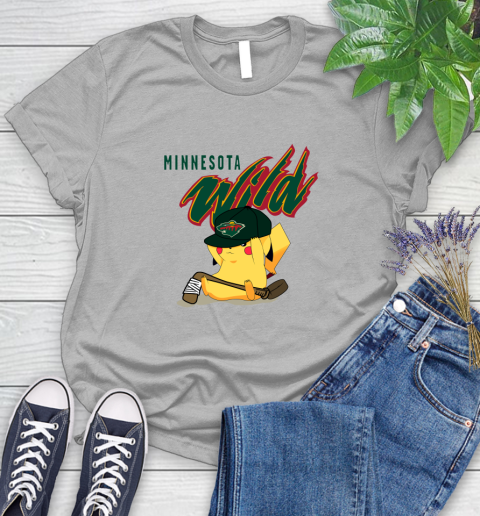 NHL Pikachu Hockey Sports Minnesota Wild Women's T-Shirt 5