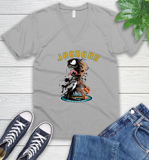 NFL Jacksonville Jaguars Football Venom Groot Guardians Of The Galaxy V-Neck T-Shirt 4