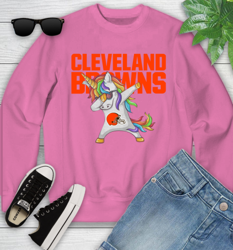 Cleveland Browns NFL Football Funny Unicorn Dabbing Sports Youth Sweatshirt 7