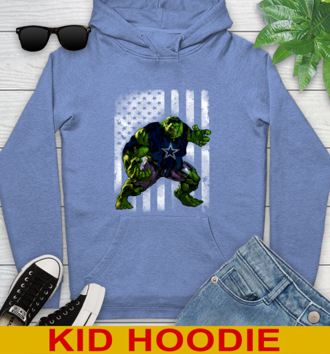 Dallas Cowboys Hulk Marvel Avengers NFL Football American Flag Youth Hoodie 12