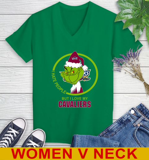 Cleveland Cavaliers NBA Christmas Grinch I Hate People But I Love My Favorite Basketball Team Women's V-Neck T-Shirt 6