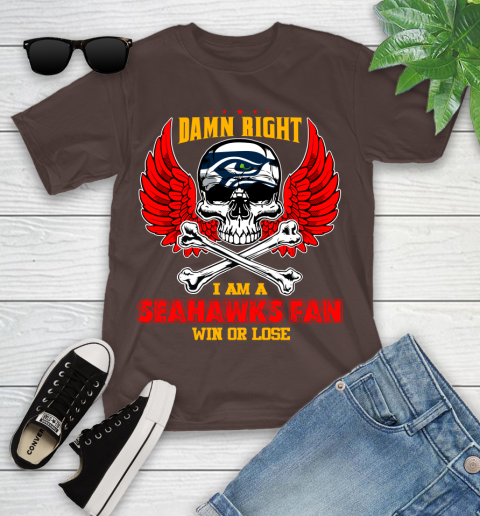 NFL Damn Right I Am A Seattle Seahawks Win Or Lose Skull Football Sports Youth T-Shirt 7