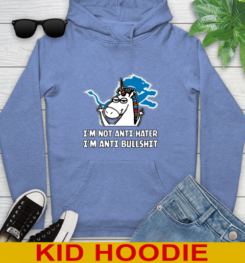 Detroit Lions NFL Football Unicorn I'm Not Anti Hater I'm Anti Bullshit Youth Hoodie 12