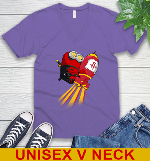 NBA Basketball Houston Rockets Deadpool Minion Marvel Shirt V-Neck T-Shirt 8