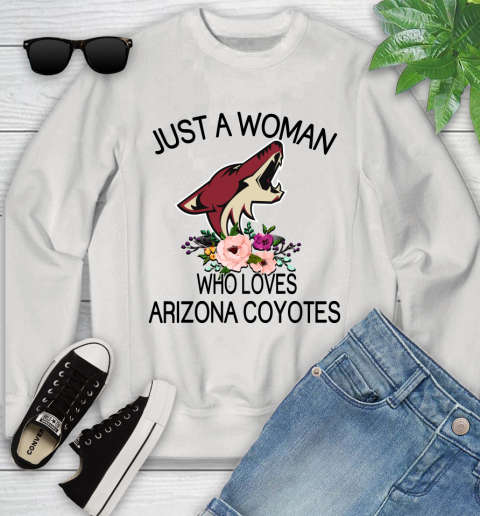 NHL Just A Woman Who Loves Arizona Coyotes Hockey Sports Youth Sweatshirt