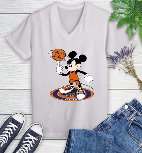 NBA Basketball Phoenix Suns Cheerful Mickey Disney Shirt Women's V-Neck T-Shirt 2