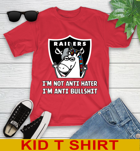 Oakland Raiders NFL Football Unicorn I'm Not Anti Hater I'm Anti Bullshit Youth T-Shirt 10