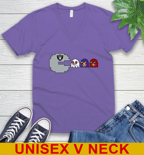 Oakland Raiders NFL Football Pac Man Champion V-Neck T-Shirt 9