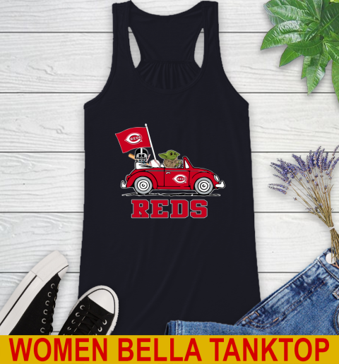 MLB Baseball Cincinnati Reds Darth Vader Baby Yoda Driving Star Wars Shirt Racerback Tank 10