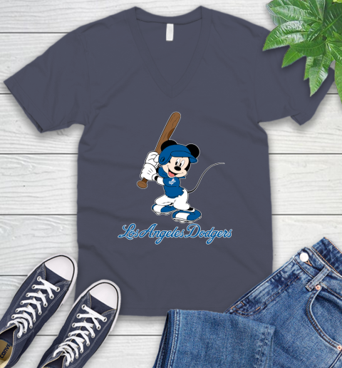 MLB Baseball Los Angeles Dodgers Cheerful Mickey Mouse Shirt V-Neck T-Shirt 8
