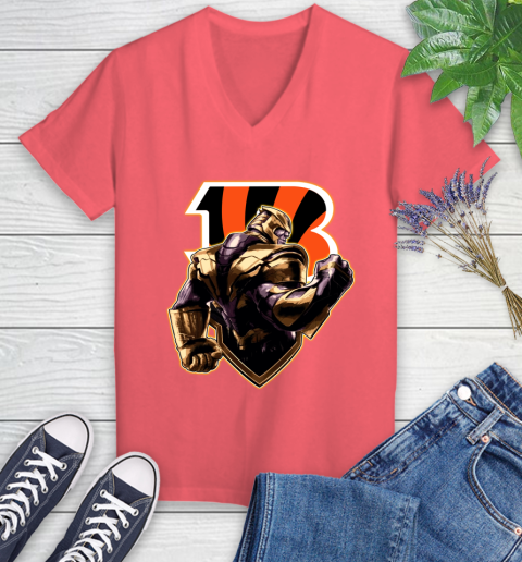 NFL Thanos Avengers Endgame Football Sports Cincinnati Bengals Women's V-Neck T-Shirt 6