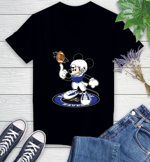 NFL Football Baltimore Ravens Cheerful Mickey Disney Shirt Women's V-Neck T-Shirt