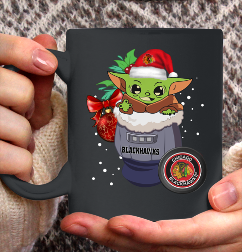 Chicago Blackhawks Christmas Baby Yoda Star Wars Funny Happy NHL Ceramic Mug 11oz