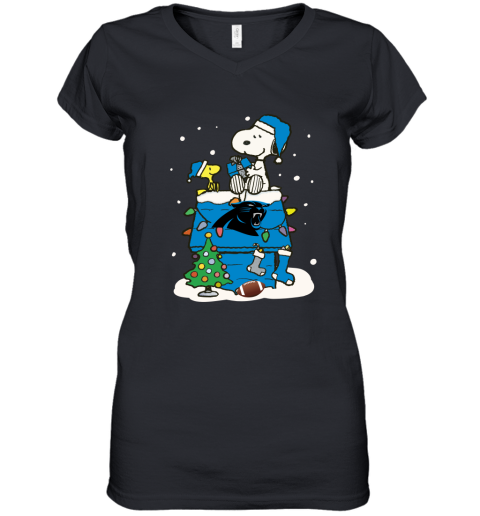 A Happy Christmas With Carolia Panthers Snoopy Women's V-Neck T-Shirt