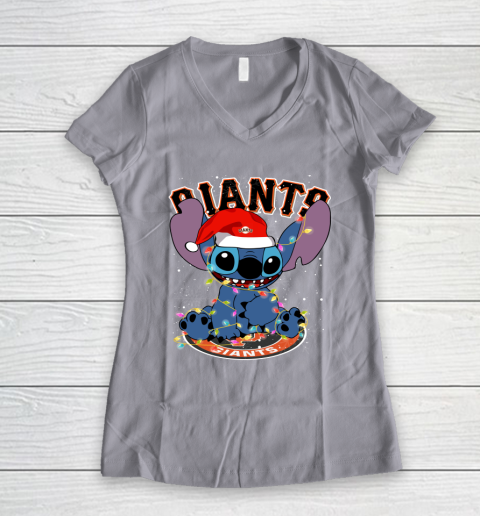 San Francisco Giants MLB noel stitch Baseball Christmas Women's V-Neck T-Shirt 2