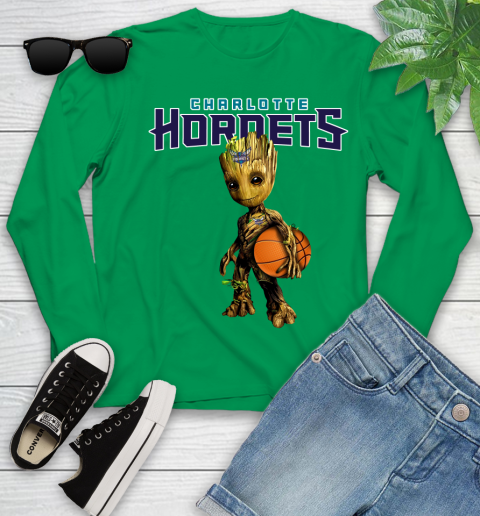 Charlotte Hornets NBA Basketball Groot Marvel Guardians Of The Galaxy Youth Long Sleeve 6