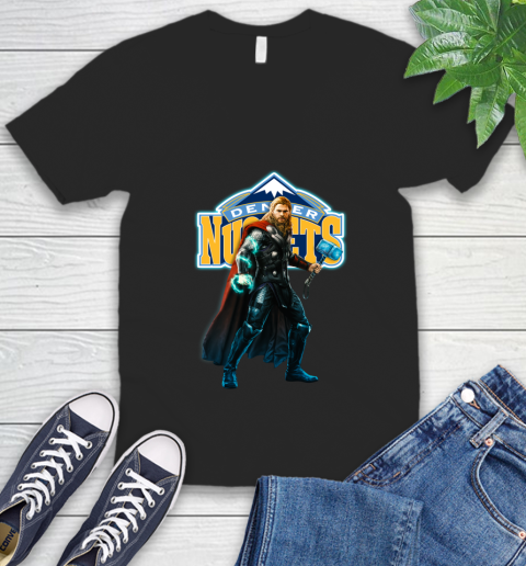 NBA Thor Avengers Endgame Basketball Denver Nuggets V-Neck T-Shirt 2