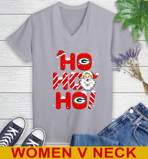 Green Bay Packers NFL Football Ho Ho Ho Santa Claus Merry Christmas Shirt Women's V-Neck T-Shirt 4