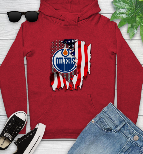 Edmonton Oilers NHL Hockey American Flag Youth Hoodie 12