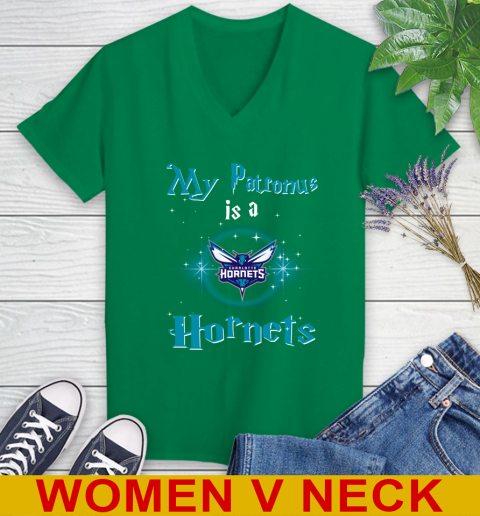 NBA Basketball Harry Potter My Patronus Is A Charlotte Hornets Women's V-Neck T-Shirt 5