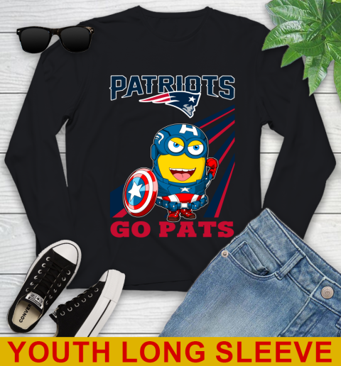 NFL Football New England Patriots Captain America Marvel Avengers Minion Shirt Youth Long Sleeve
