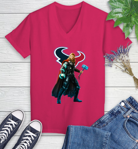 NFL Thor Avengers Endgame Football Houston Texans Women's V-Neck T-Shirt 9