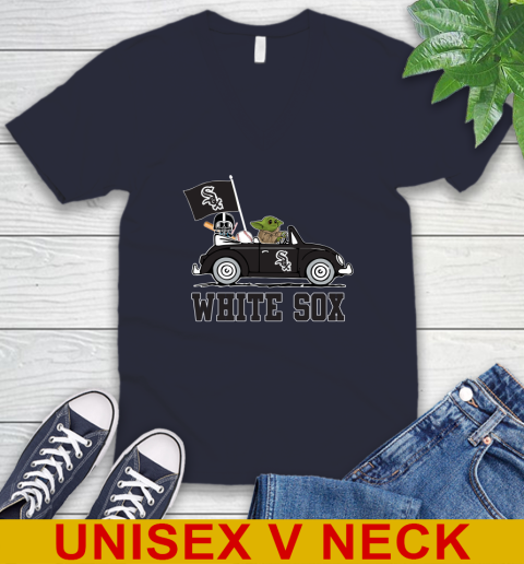 MLB Baseball Chicago White Sox Darth Vader Baby Yoda Driving Star Wars Shirt V-Neck T-Shirt 3