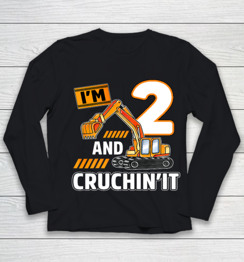 Kids 2nd Birthday Vehicles Construction Excavator 2 Year Old Birthday Boy Youth Long Sleeve