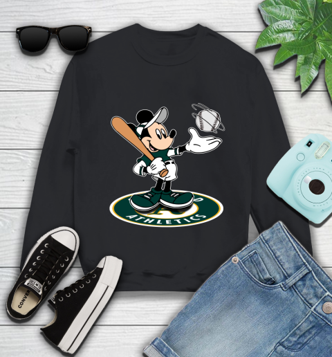 MLB Baseball Oakland Athletics Cheerful Mickey Disney Shirt Youth Sweatshirt