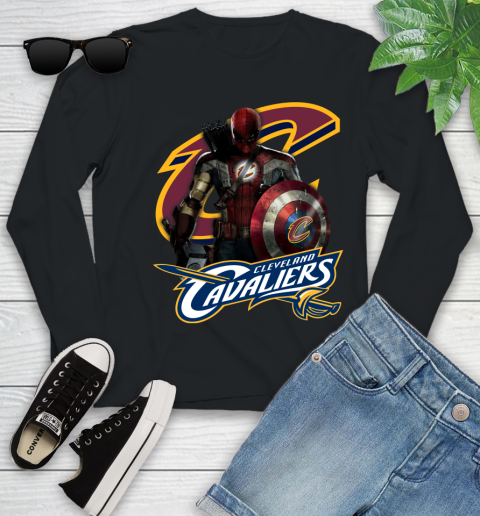Cleveland Cavaliers NBA Basketball Captain America Thor Spider Man Hawkeye Avengers Youth Long Sleeve 2
