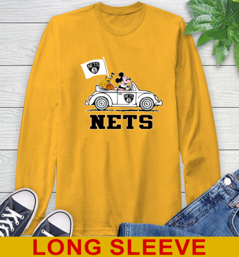 NBA Basketball Brooklyn Nets Pluto Mickey Driving Disney Shirt Long Sleeve T-Shirt 3