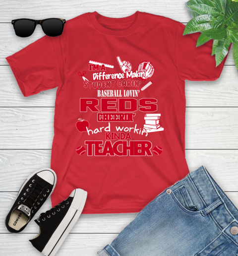 Cincinnati Reds MLB I'm A Difference Making Student Caring Baseball Loving Kinda Teacher Youth T-Shirt 13
