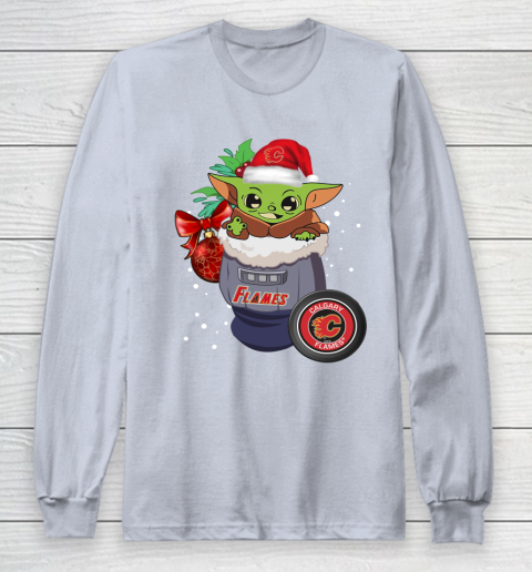 Calgary Flames Christmas Baby Yoda Star Wars Funny Happy NHL Long Sleeve T-Shirt 6