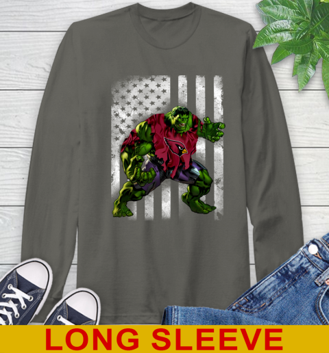 Arizona Cardinals Hulk Marvel Avengers NFL Football American Flag Long Sleeve T-Shirt 10