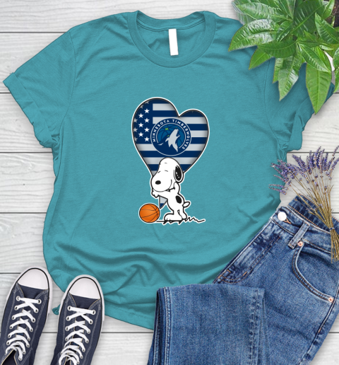 Minnesota Timberwolves NBA Basketball The Peanuts Movie Adorable Snoopy Women's T-Shirt 12