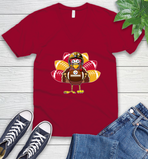 Pittsburgh Steelers Turkey Thanksgiving Day V-Neck T-Shirt 8