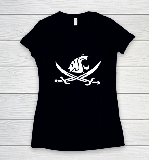 WSU Pirate Shirt Mike Leach WSU Pirate Sword Women's V-Neck T-Shirt