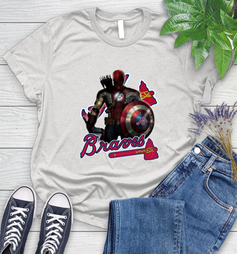 MLB Captain America Thor Spider Man Hawkeye Avengers Endgame Baseball Atlanta Braves Women's T-Shirt