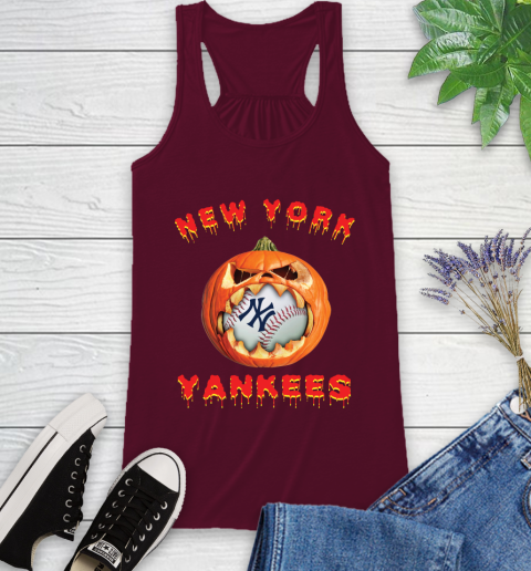 MLB New York Yankees Halloween Pumpkin Baseball Sports Racerback Tank 4 MLB New York Yankees Halloween Pumpkin Baseball Sports Racerback Tank - Image 4