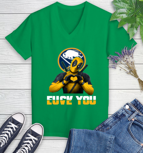 NHL Buffalo Sabres Deadpool Love You Fuck You Hockey Sports Women's V-Neck T-Shirt 5
