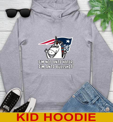 New England Patriots NFL Football Unicorn I'm Not Anti Hater I'm Anti Bullshit Youth Hoodie 6