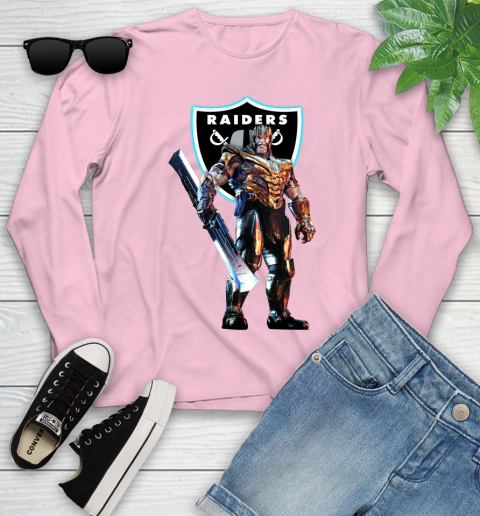 NFL Thanos Gauntlet Avengers Endgame Football Oakland Raiders Youth Long Sleeve 10
