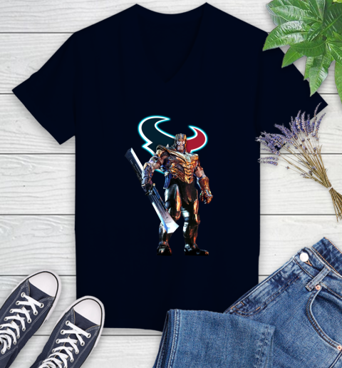 NFL Thanos Gauntlet Avengers Endgame Football Houston Texans Women's V-Neck T-Shirt 3