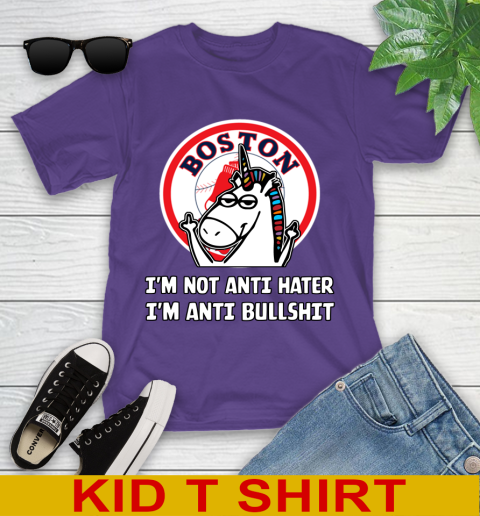Boston Red Sox MLB Baseball Unicorn I'm Not Anti Hater I'm Anti Bullshit Youth T-Shirt 4
