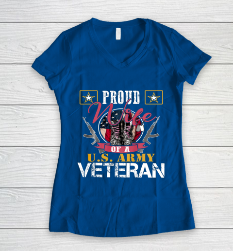 Veteran Shirt Vintage Proud Wife Of A U S Army Veteran Women's V-Neck T-Shirt 7