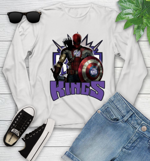 Sacramento Kings NBA Basketball Captain America Thor Spider Man Hawkeye Avengers Youth Long Sleeve