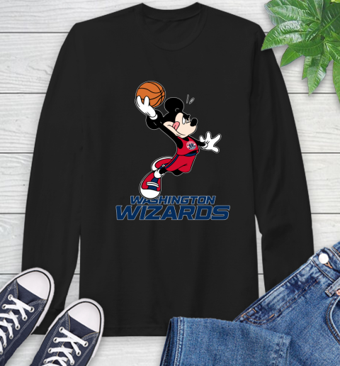 NBA Basketball Washington Wizards Cheerful Mickey Mouse Shirt Long Sleeve T-Shirt