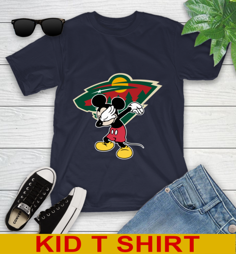 Minnesota Wild NHL Hockey Dabbing Mickey Disney Sports Youth T-Shirt 3